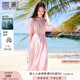香影溫柔風粉色連衣裙女2025夏季新款超好看五分袖海邊度假沙灘裙 粉紅 M