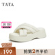 他她（TATA）云朵拖鞋黑色厚底一字帶女鞋外穿松糕底涼拖新款WBS01BT3 米白 36