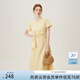 范思藍(lán)恩夏季圓領(lǐng)抽繩褶皺設(shè)計感連衣裙女2024夏裝新款白色高腰A字裙女 黃色 L