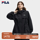 FILA 斐樂官方女裝梭織外套2025秋新款時尚休閑收腰寬松連帽工裝夾克 正黑色-BK L 170/88A/L