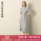 顏域波點襯衫領(lǐng)連衣裙女夏2025新款A(yù)字寬松法式復古五分袖中長裙 黑白點 2XL
