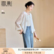 香影新中式輕國風薄款外套女2025夏裝新款刺繡小個子盤扣開衫上衣 米白 M 160/84A/95-110斤