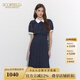 Scofield優(yōu)雅氣質(zhì)復(fù)古波點印花百褶中長連衣裙女裝夏季新款 藏青色（爆款加單） L 170