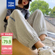 唐獅（TonLion）2025女帶標松緊側邊字母休閑褲 淺麻灰 L 