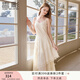 香影吊帶連衣裙女2025秋季新款法式海邊v領裙子蕾絲邊內(nèi)搭蛋糕裙 米色 M