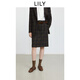 LILY2025冬新款女裝羊毛混紡學(xué)院風(fēng)格紋腰帶氣質(zhì)通勤直筒裙半身裙 711深咖啡 M