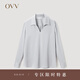OVV2023春夏新款女裝優(yōu)雅緞面醋酸經(jīng)典翻領(lǐng)長(cháng)袖襯衫上衣 銀色（凈色）A2 M