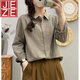 JEZE棉質(zhì)文藝復古細條紋襯衫女雙層棉紗布長(cháng)袖襯衣春秋新款百搭襯衣 綠咖色條紋【z】 M 115-135斤