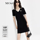 MO&Co.POLO領(lǐng)V領(lǐng)撞色邊短袖連衣裙法式氣質(zhì)設(shè)計感裙子女 黑色 S 160
