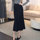 哥弟（GIRDEAR）步步生花中長(cháng)款魚(yú)尾裙綿羊毛優(yōu)雅通勤半身裙120030 黑色 L （4碼）