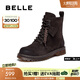 百麗（Belle）復(fù)古絨面馬丁靴女2025冬新廢土風(fēng)擦色休閑短靴BCX64DZ5 啡色 37