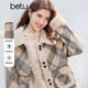 百圖（betu）女裝2025年冬季新款短外套高級感高檔格紋拼接設計外套女2510T30 杏色 S