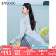 lagogo蕾絲拼接小清新襯衫女拉谷谷2025年春夏新款翻領(lǐng)氣質(zhì)上衣 藍(lán)色 M