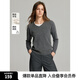 ELLE【100%綿羊毛】?jī)?yōu)雅V領(lǐng)毛衣女2024秋季新款簡(jiǎn)約通勤毛針織衫 中灰 M