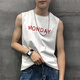 出闊背心男純棉夏季外穿寬肩潮流寬松休閑運動健身跨欄坎肩無袖t恤男 白色 L （建議111斤-130斤）
