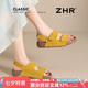 ZHR反絨牛皮涼鞋女夏季復(fù)古透氣勃肯鞋女軟底搭扣女鞋 IL02 黃色37