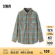 森馬（Semir）森柔牛仔|牛仔襯衫女中長(zhǎng)款純棉復(fù)古秋oversize長(zhǎng)袖襯衣街頭 藍(lán)黃色調(diào)00383 M