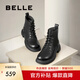 百麗（Belle）七夕禮物舒適馬丁靴女商場款真皮時尚靴B7E2DDD4 黑色-單里 37 (235mm)