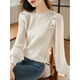 翎悅法式長(cháng)袖針織襯衫女秋裝新款上衣設計感時(shí)尚洋氣減齡顯瘦甜美小衫 白色 2XL  建議125-135斤