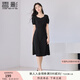 香影方領(lǐng)黑色連衣裙女2025夏季新款高級感泡泡袖赫本風法式小黑裙 黑色 L 165/88A/110-125斤