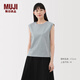 無印良品（MUJI）女式 雙股天竺編織法國(guó)袖T恤上衣打底衫內(nèi)搭女裝25年夏季BB2RPA5S 淺藍(lán)色 M (160/84A)