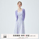 秋水伊人小個(gè)子春秋款藍色碎花裙子兩件套女裝新款開(kāi)衫吊帶裙 紫色 M