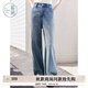 紫涵（ZIHAN）紫涵直筒闊腿牛仔長褲女2025秋季新款腳口蕾絲花邊寬松高腰休閑褲 牛仔藍(lán) XS