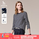 哈吉斯（HAZZYS）女裝 秋季女士純棉條紋寬松長(cháng)袖T恤女ABTSE0CCX02 藏青色NV M (160/84A 38)