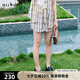 謎底格紋短褲女2025夏新款復古文藝百搭松緊腰寬松褲子256MK6271 棕綠格 L