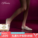 73hours 倪妮同款 女鞋奶酪包春秋新款一腳蹬平底單鞋通勤樂福鞋女-米白/36