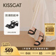 KISSCAT接吻貓【美洋同款】女鞋高跟涼鞋舒適簡(jiǎn)約方頭粗跟一字帶涼鞋 黑色 羊絨面 37