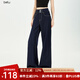 百圖betu女裝2025夏季新款牛仔闊腿褲撞色線微喇仿牛仔長(zhǎng)褲女2507X04 深牛仔藍(lán) S