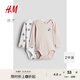 H&M【迪士尼系列】童裝女嬰連身衣2件裝秋季薄款嬰兒爬服1213613 淺灰粉色/米妮老鼠 100cm 100/56
