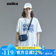 古由卡（GUUKA）xSANK嘻哈潮牌t恤男士短袖夏季情侶裝劉宇同款休閑寬松五分半截袖 白色 F3887 2XL