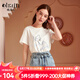 Olrain歐芮兒夏裝新款短袖T恤女圓領(lǐng)白色網(wǎng)紗上衣寬松顯瘦內(nèi)搭打底 白色 M