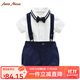 Auro Mesa嬰兒套裝男童夏裝領(lǐng)結短袖白色包屁衣背帶褲周歲禮服紳士西服 圖片色 18-24M/90cm