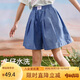 ASK JUNIOR牛仔裙褲女童夏裝寬松舒適大腳口兒童短褲百搭褲子 牛仔藍(lán) 150cm 