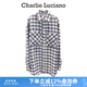 Charlie Luciano【宋祖兒同款】千鳥格新款藍(lán)白格子編織襯衫小香風(fēng)情侶男女外套 藍(lán)白 L