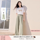 香影【黑科技涼感】綠色闊腿褲子女高腰2025夏裝新款松弛感拖地褲 套裝3 白色T恤+果綠褲子套裝 M 160/84A/95-110斤