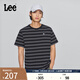 Lee商場同款25新品舒適版圓領條紋Logo徽標男短袖T恤LMT010158207 黑色 2XL