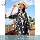 玖姿·安娜蔻優(yōu)雅大氣植物印花系帶雪紡中袖上衣女2025夏季新款 花丈青 S