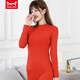貓人（MiiOW）薄款純棉中領(lǐng)秋衣秋褲套裝女士半高領(lǐng)保暖內衣打底棉毛衫線(xiàn)衣線(xiàn)褲 中領(lǐng)大紅 套裝 3XL 【135-150斤】