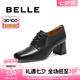 百麗（Belle）七夕禮物休閑粗高跟單鞋女商場同款簡約單鞋3DFB1CM4 黑色 37 (235mm)