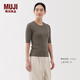 無(wú)印良品（MUJI）女式萊賽爾混羅紋編織五分袖針織衫女裝上衣25年秋季短袖內搭 煙熏棕色 M (160/84A)