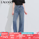 lagogo【100%天絲】透氣柔軟薄牛仔褲女拉谷谷夏季新款顯瘦直筒褲 深牛仔藍(lán)(N2) L