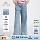 英氏（YEEHOO）兒童褲子女童牛仔褲秋季透氣長(zhǎng)褲休閑柔軟牛仔直筒褲春秋中大童裝 摩登單寧-淺牛仔 150