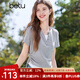 百圖betu女裝2025夏季新款T恤拼色領(lǐng)口抽繩設(shè)計(jì)收腰顯瘦短袖女2503T20 淺灰 M