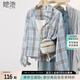 她池長(zhǎng)袖襯衫2025夏裝新款女裝通勤學(xué)院風(fēng)休閑翻領(lǐng)格紋襯衣