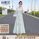 絲柏舍V領連衣裙2025夏裝新款女裝收腰顯瘦溫柔風喇叭袖碎花裙