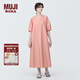 無印良品（MUJI）女式 涼感平紋套頭短袖連衣裙 女裝裙子長裙純棉寬松涼感物語夏季 橙色條紋 M (160/84A)